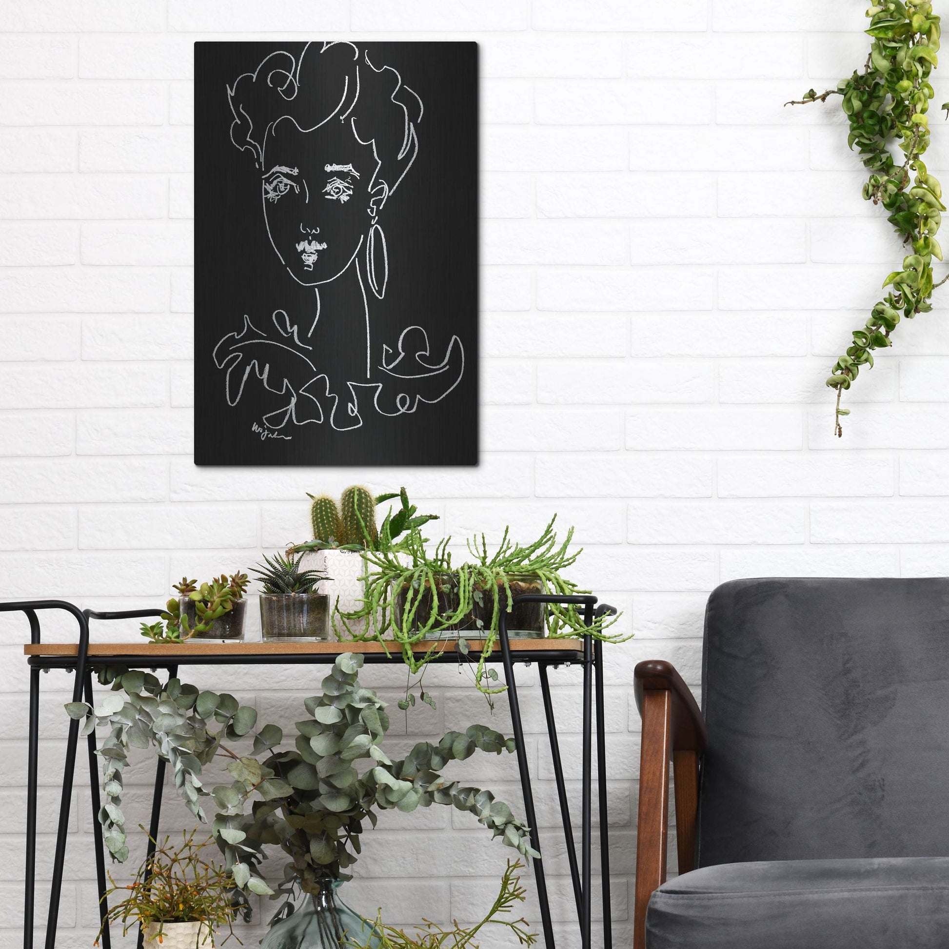 Luxe Metal Art 'Another Face Noir' by Holly Wojhan, Metal Wall Art,12x16