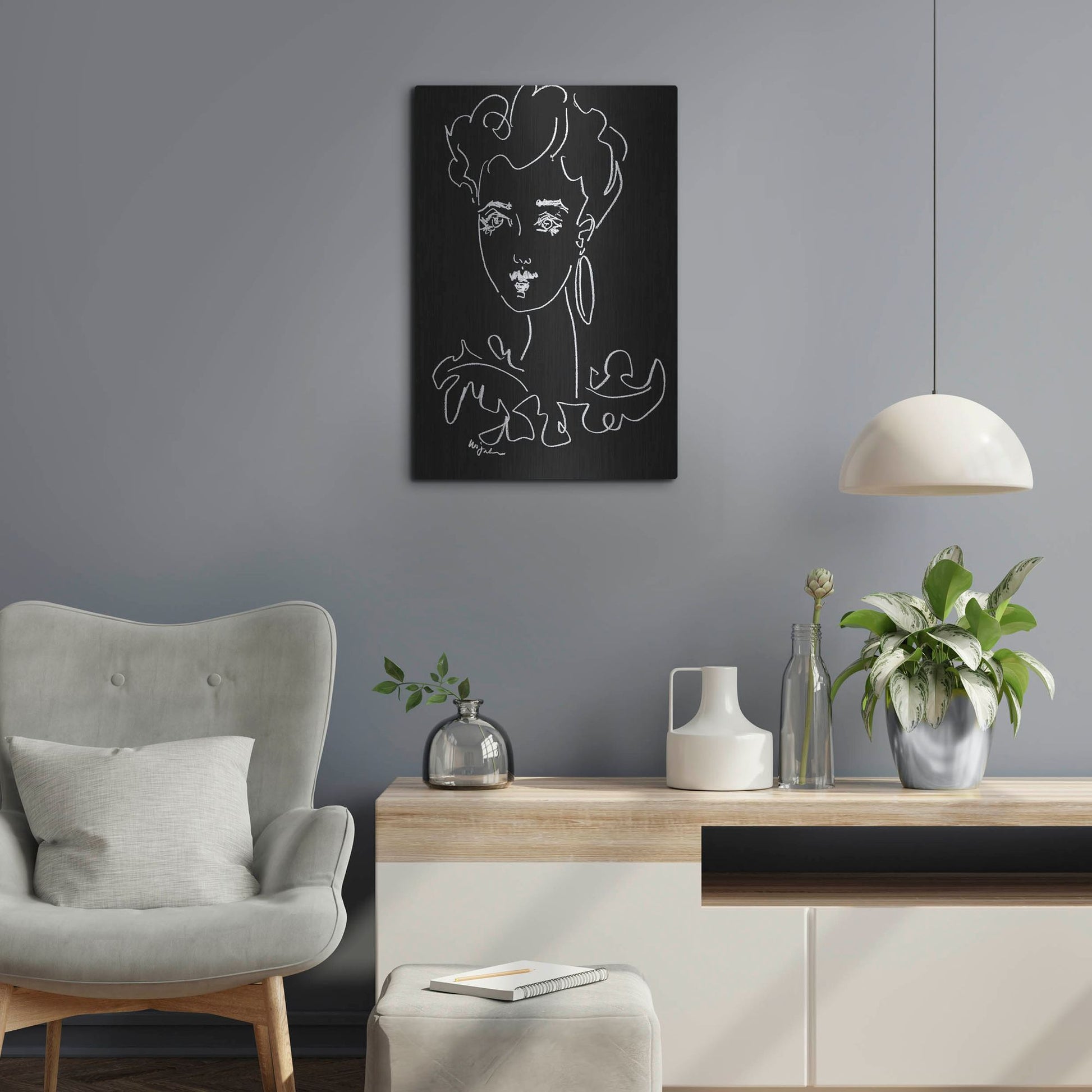 Luxe Metal Art 'Another Face Noir' by Holly Wojhan, Metal Wall Art,16x24