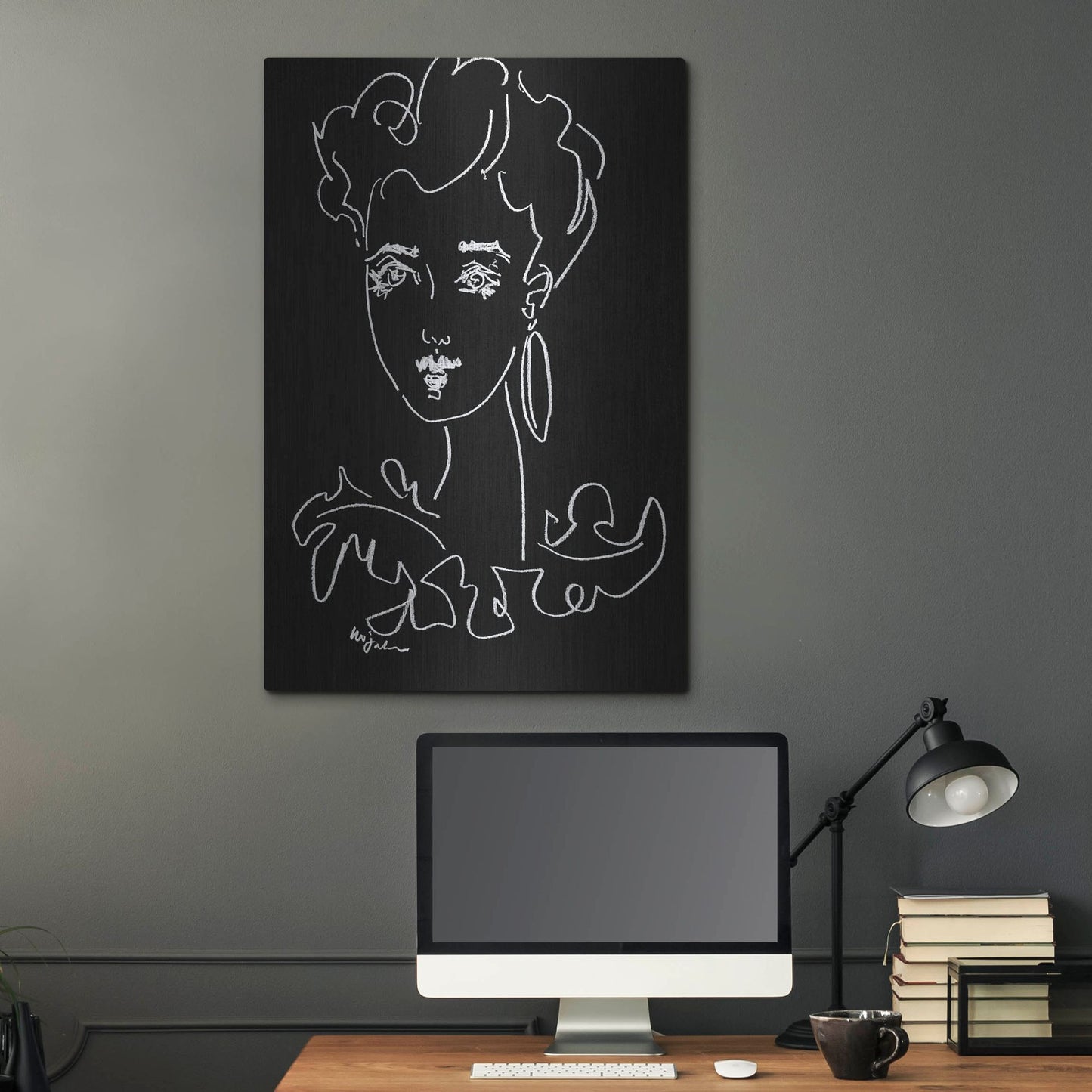 Luxe Metal Art 'Another Face Noir' by Holly Wojhan, Metal Wall Art,24x36