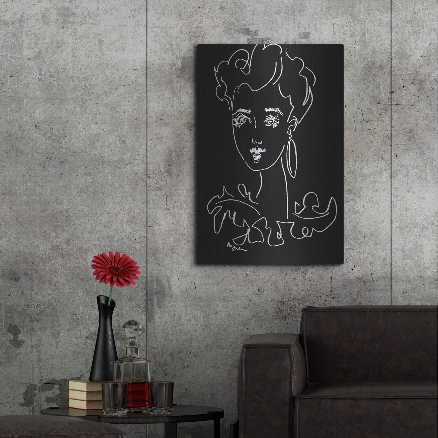 Luxe Metal Art 'Another Face Noir' by Holly Wojhan, Metal Wall Art,24x36