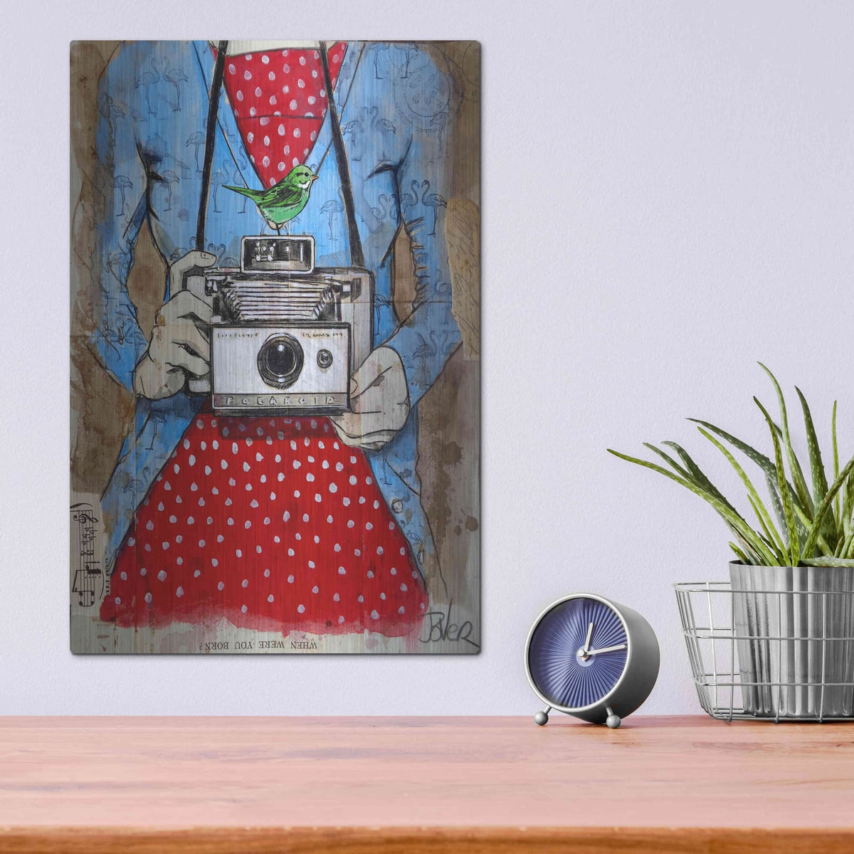 'Blue Flamingo' by Loui Jover – Metal Wall Art, 12x16 room view