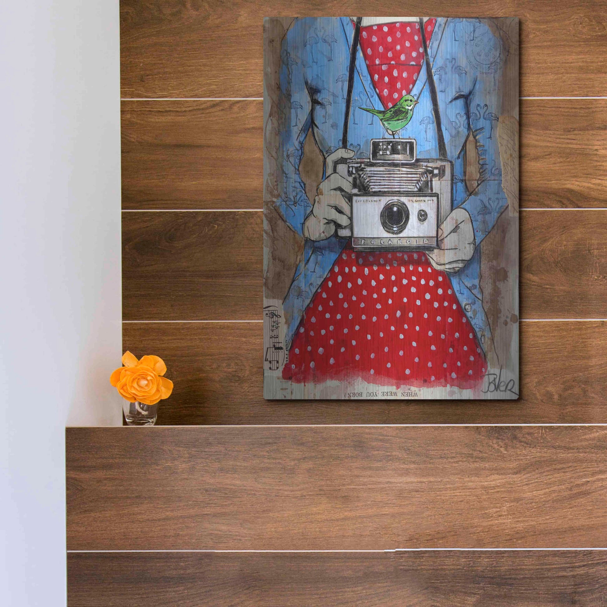 Luxe Metal Art 'Blue Flamingo' by Loui Jover, Metal Wall Art,12x16