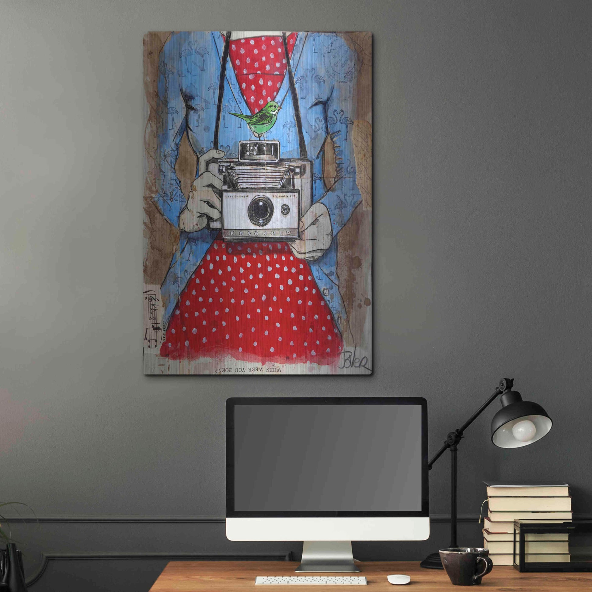 Luxe Metal Art 'Blue Flamingo' by Loui Jover, Metal Wall Art,24x36