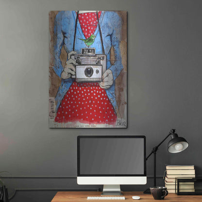 Luxe Metal Art 'Blue Flamingo' by Loui Jover, Metal Wall Art,24x36