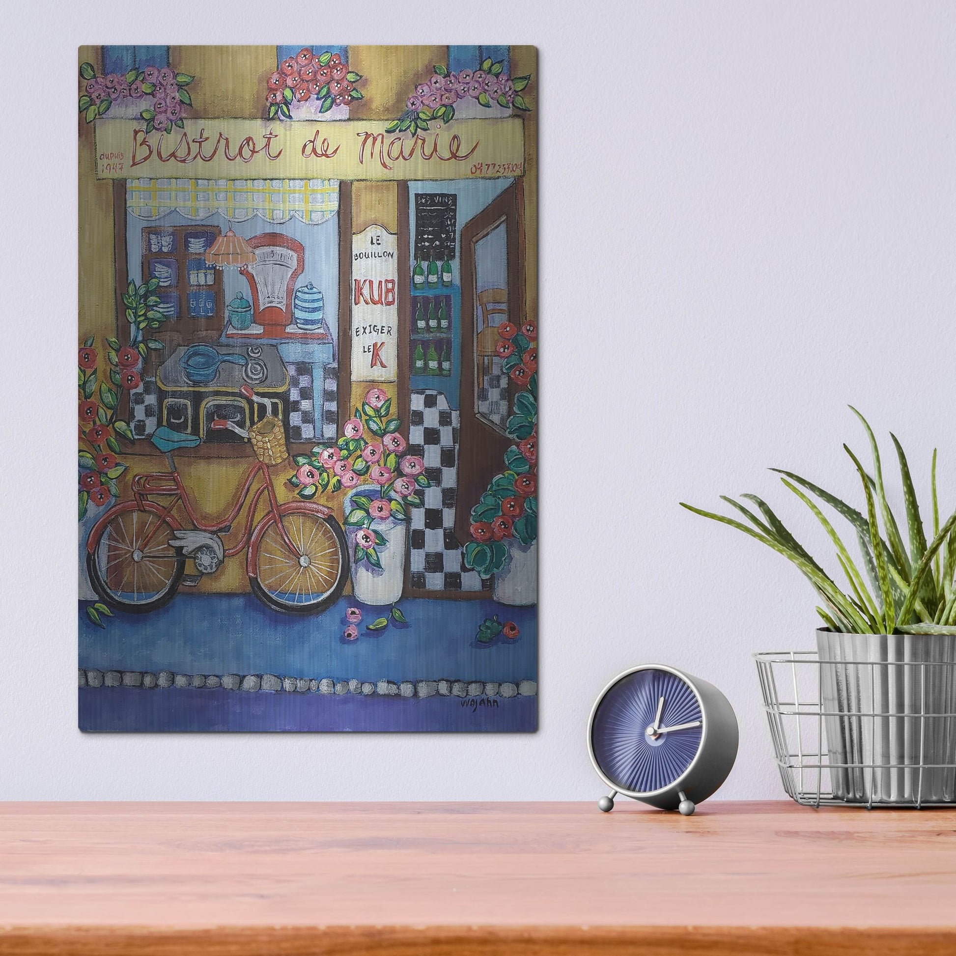 Luxe Metal Art 'Bistrot de Marie' by Holly Wojhan, Metal Wall Art,12x16