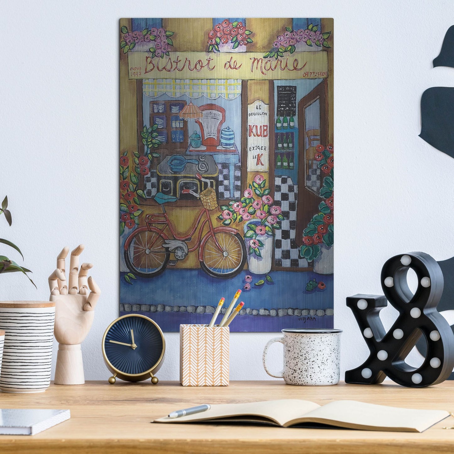 Luxe Metal Art 'Bistrot de Marie' by Holly Wojhan, Metal Wall Art,12x16