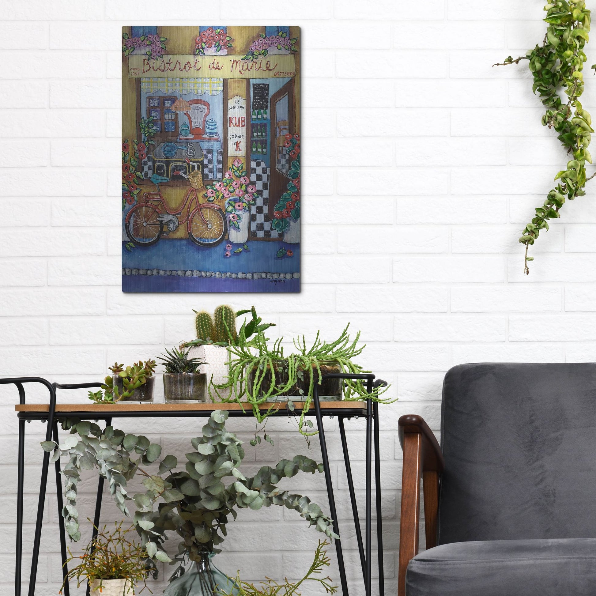 Luxe Metal Art 'Bistrot de Marie' by Holly Wojhan, Metal Wall Art,12x16