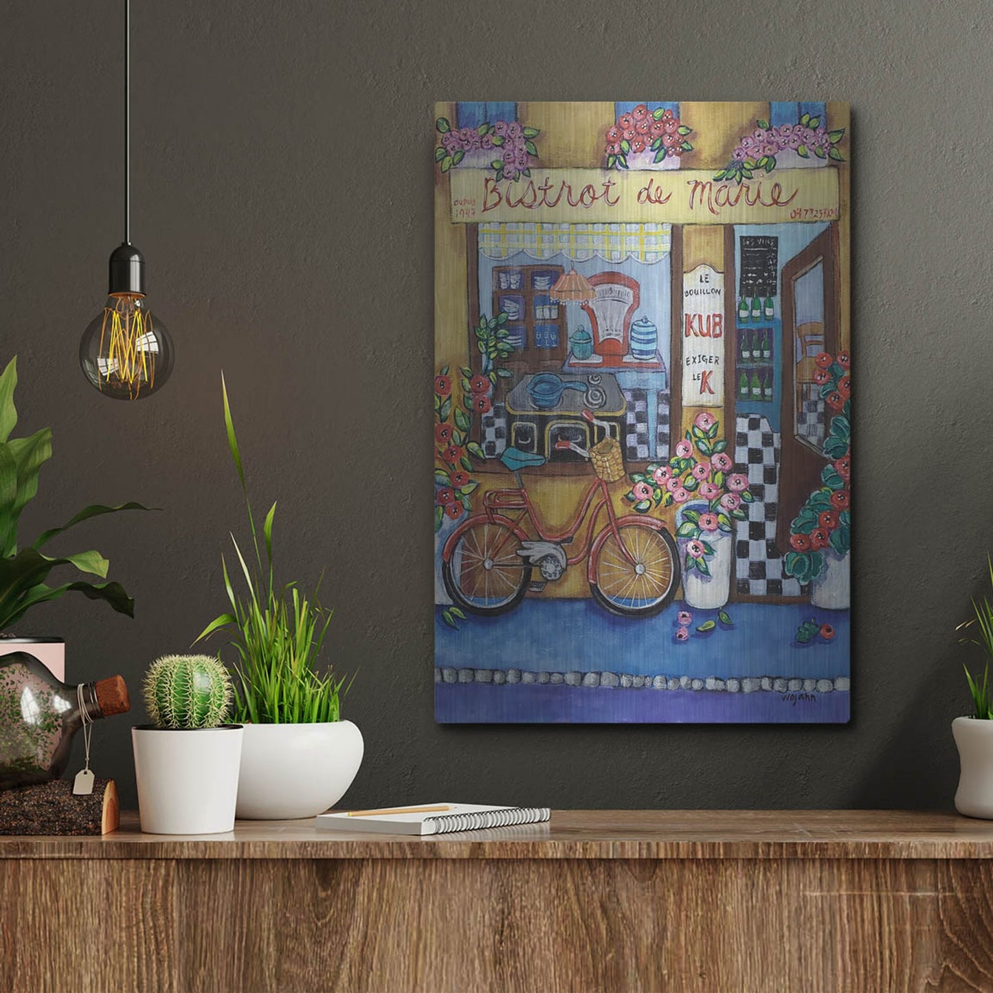 Luxe Metal Art 'Bistrot de Marie' by Holly Wojhan, Metal Wall Art,12x16