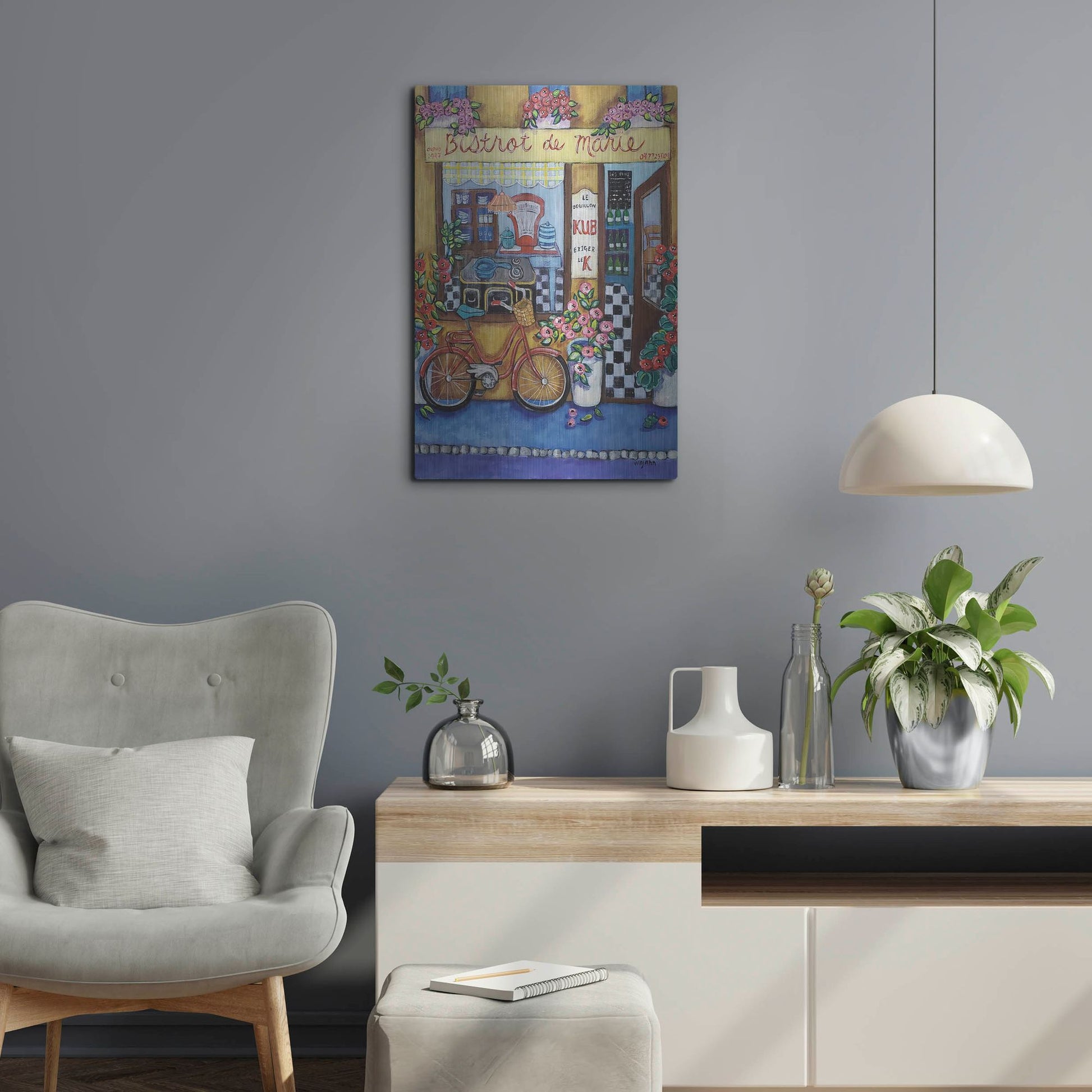 Luxe Metal Art 'Bistrot de Marie' by Holly Wojhan, Metal Wall Art,16x24