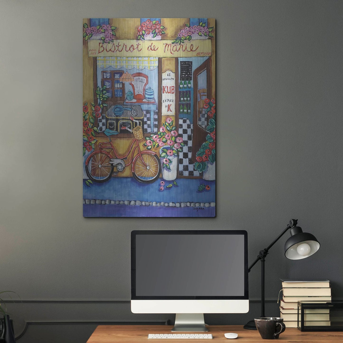 Luxe Metal Art 'Bistrot de Marie' by Holly Wojhan, Metal Wall Art,24x36