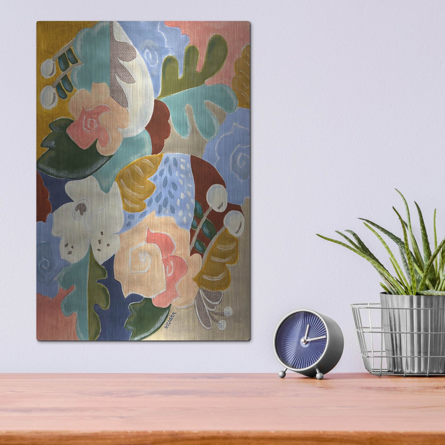 Luxe Metal Art 'Melange of Flowers' by Holly Wojhan, Metal Wall Art,12x16