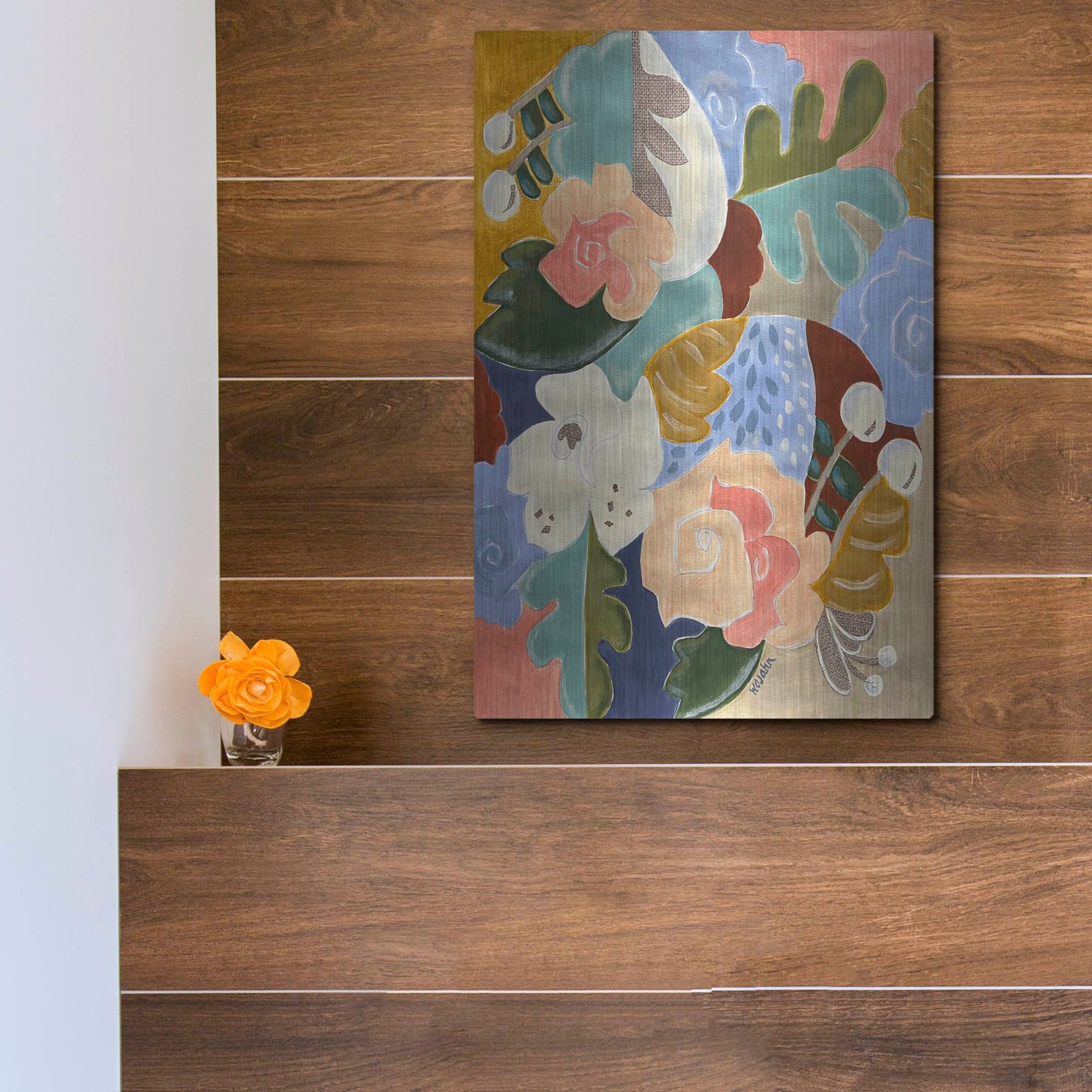 Luxe Metal Art 'Melange of Flowers' by Holly Wojhan, Metal Wall Art,12x16