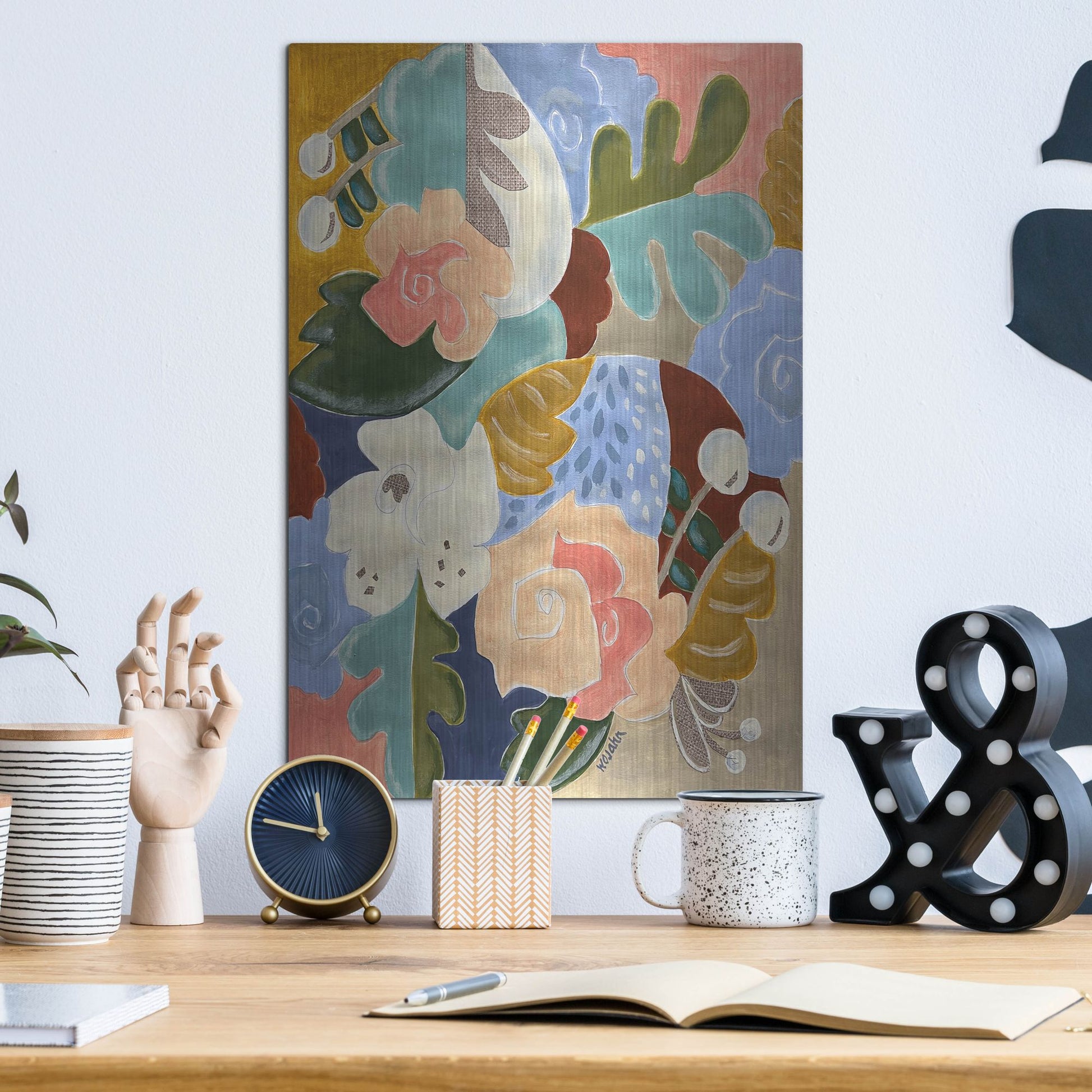 Luxe Metal Art 'Melange of Flowers' by Holly Wojhan, Metal Wall Art,12x16