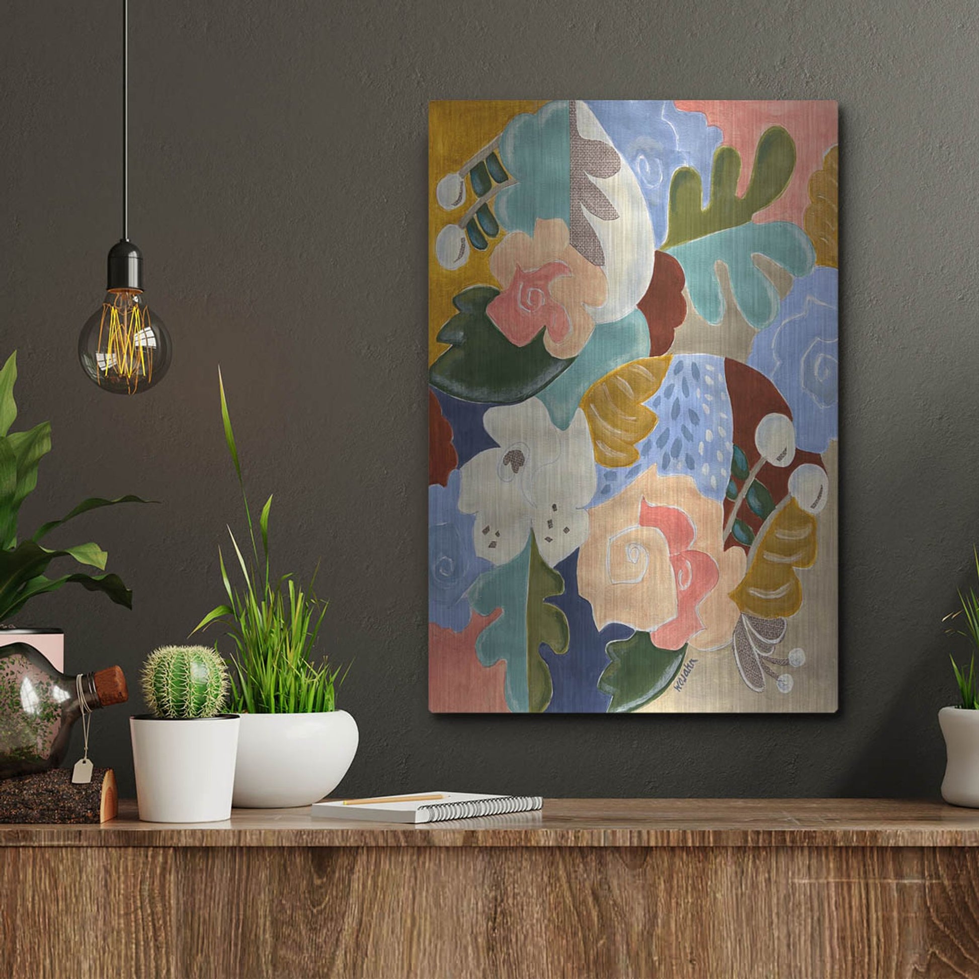 Luxe Metal Art 'Melange of Flowers' by Holly Wojhan, Metal Wall Art,12x16