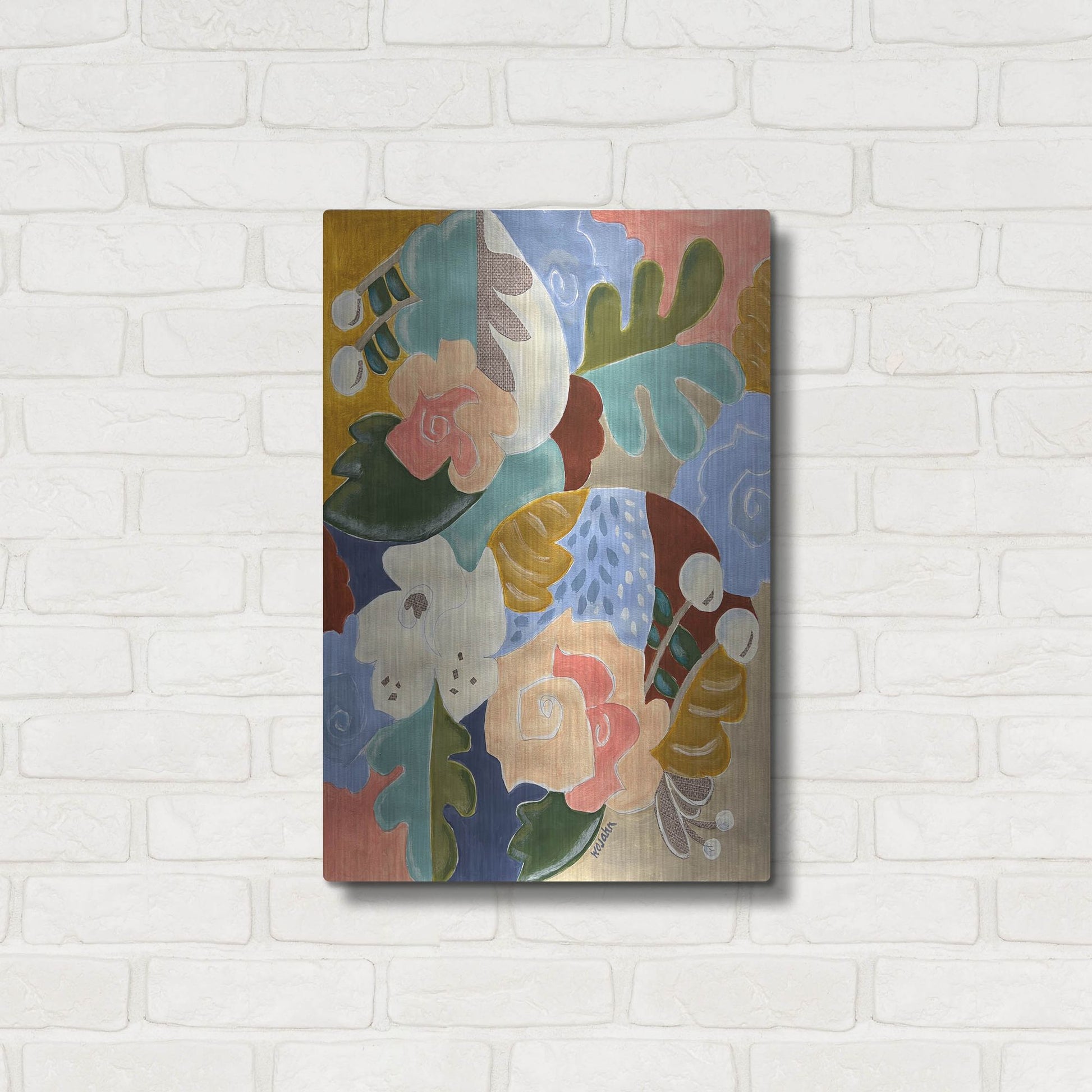 Luxe Metal Art 'Melange of Flowers' by Holly Wojhan, Metal Wall Art,16x24