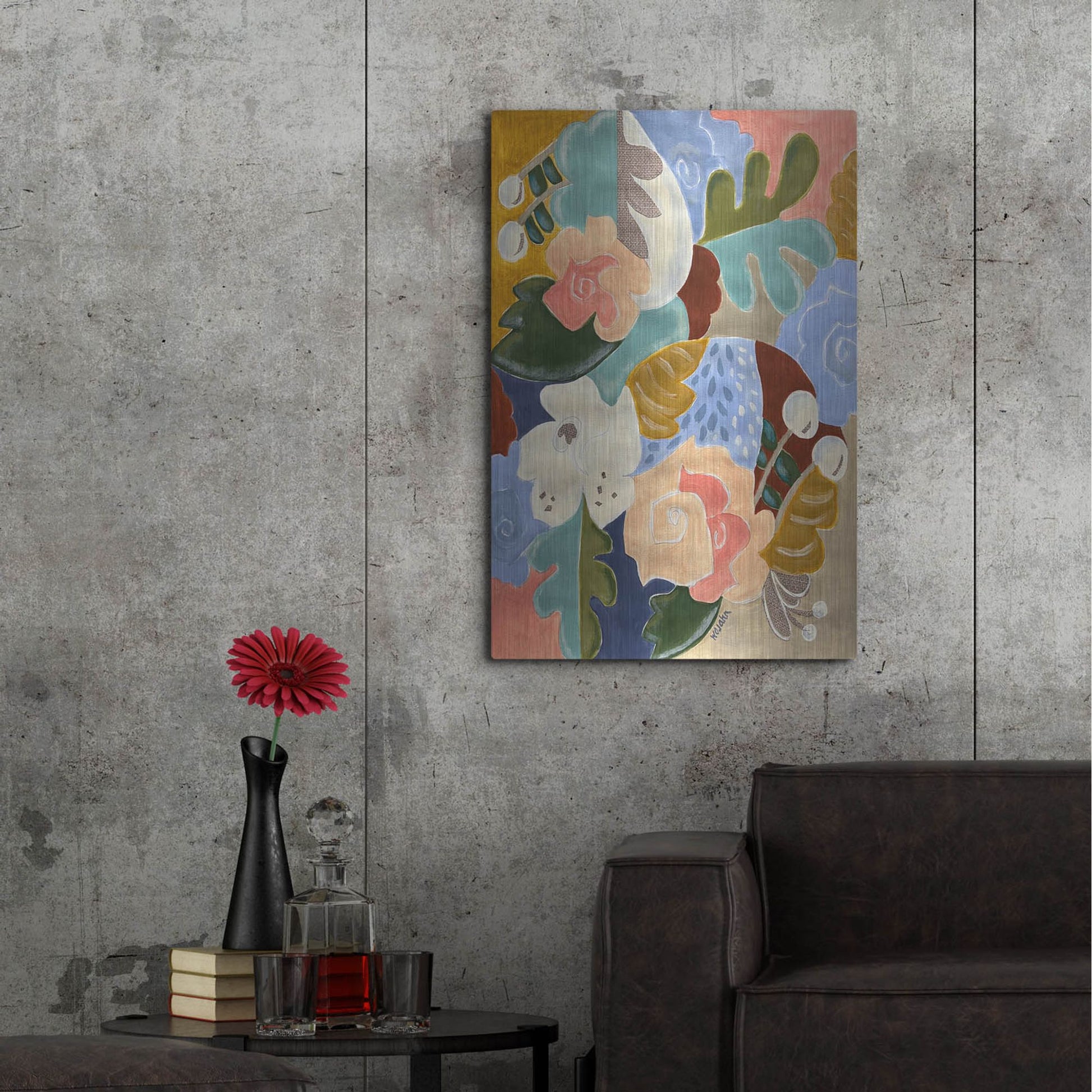 Luxe Metal Art 'Melange of Flowers' by Holly Wojhan, Metal Wall Art,24x36