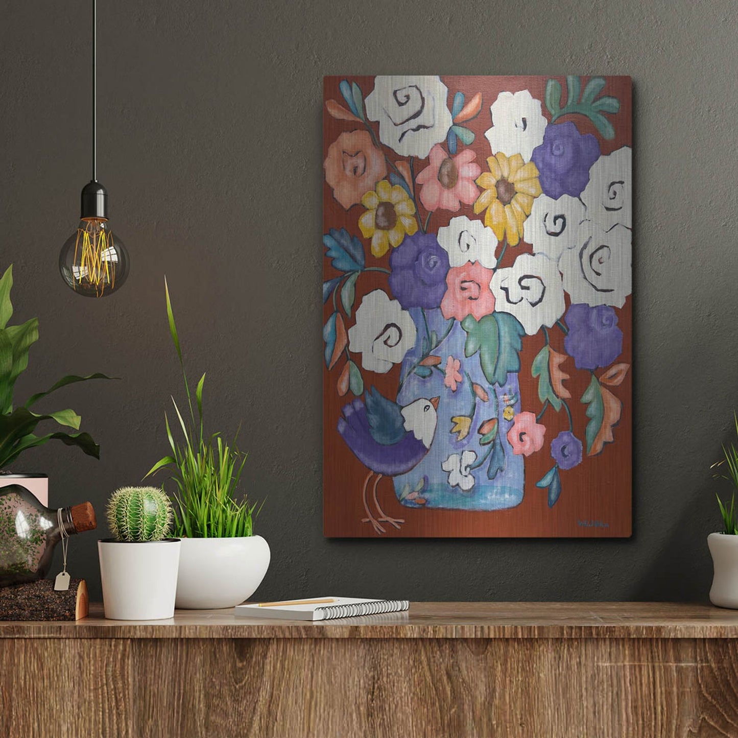 Luxe Metal Art 'Brightly' by Holly Wojhan, Metal Wall Art,12x16