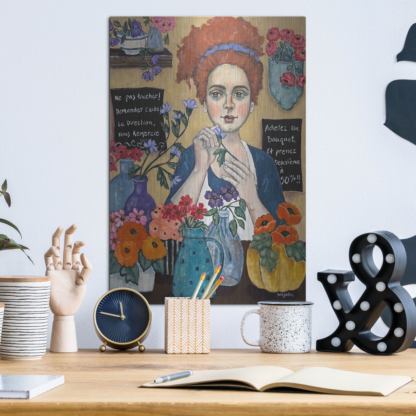 Luxe Metal Art 'Le Joie de Travail' by Holly Wojhan, Metal Wall Art,12x16