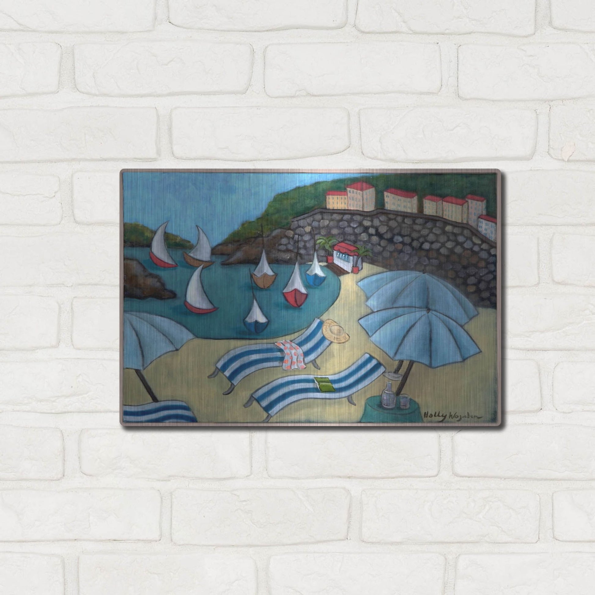 Luxe Metal Art 'Under the Umbrellas' by Holly Wojhan, Metal Wall Art,16x12