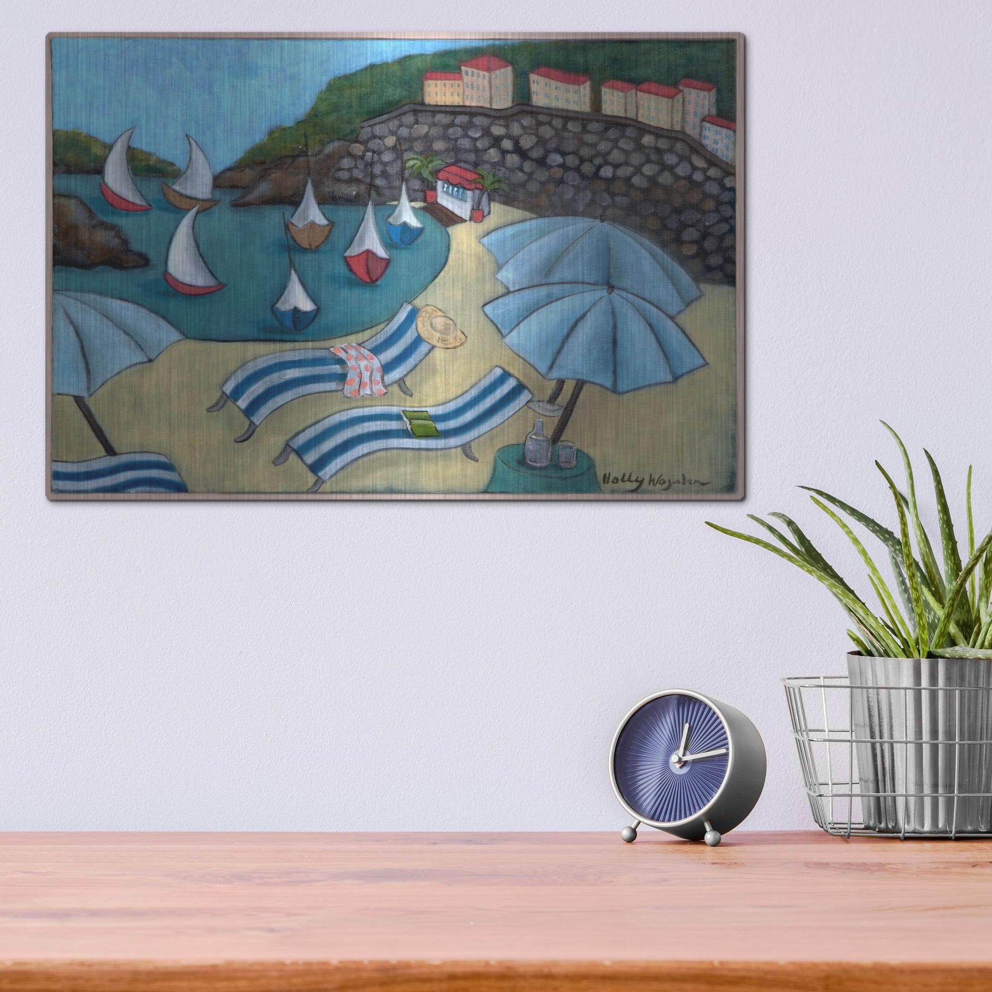 Luxe Metal Art 'Under the Umbrellas' by Holly Wojhan, Metal Wall Art,16x12