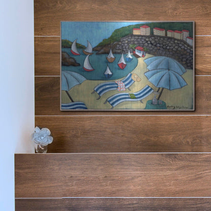 Luxe Metal Art 'Under the Umbrellas' by Holly Wojhan, Metal Wall Art,16x12