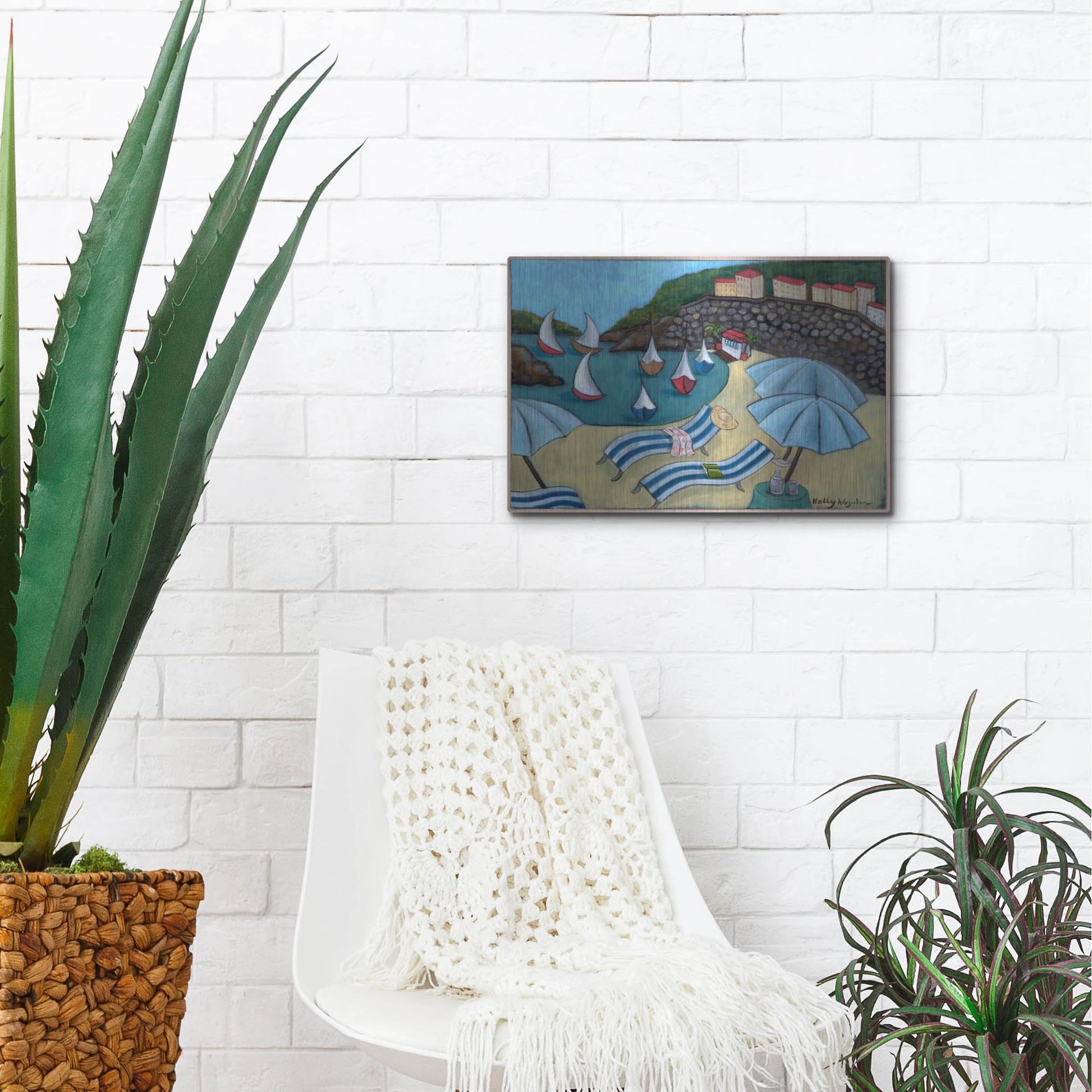 Luxe Metal Art 'Under the Umbrellas' by Holly Wojhan, Metal Wall Art,16x12