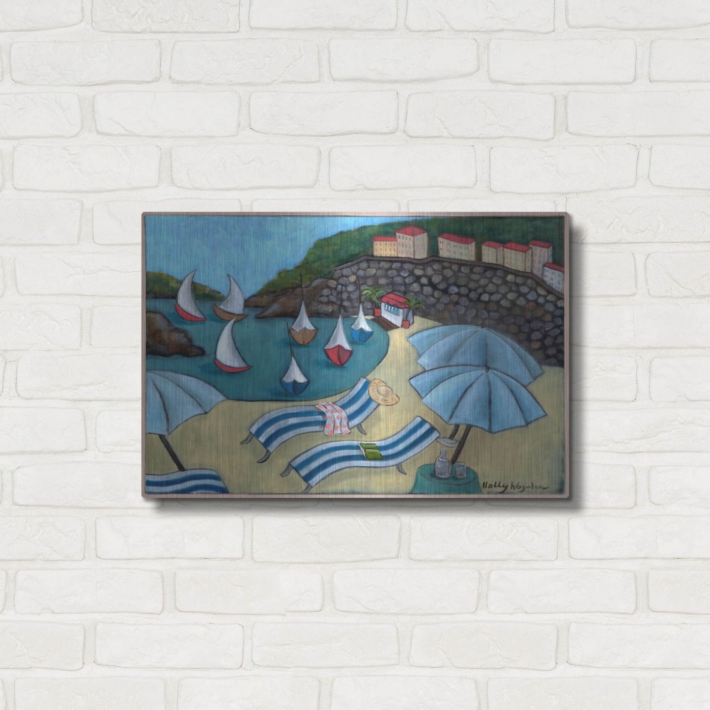 Luxe Metal Art 'Under the Umbrellas' by Holly Wojhan, Metal Wall Art,24x16