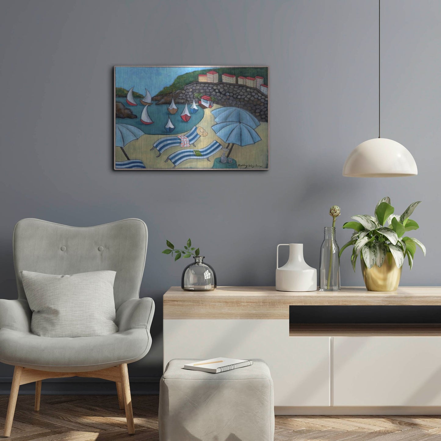 Luxe Metal Art 'Under the Umbrellas' by Holly Wojhan, Metal Wall Art,24x16