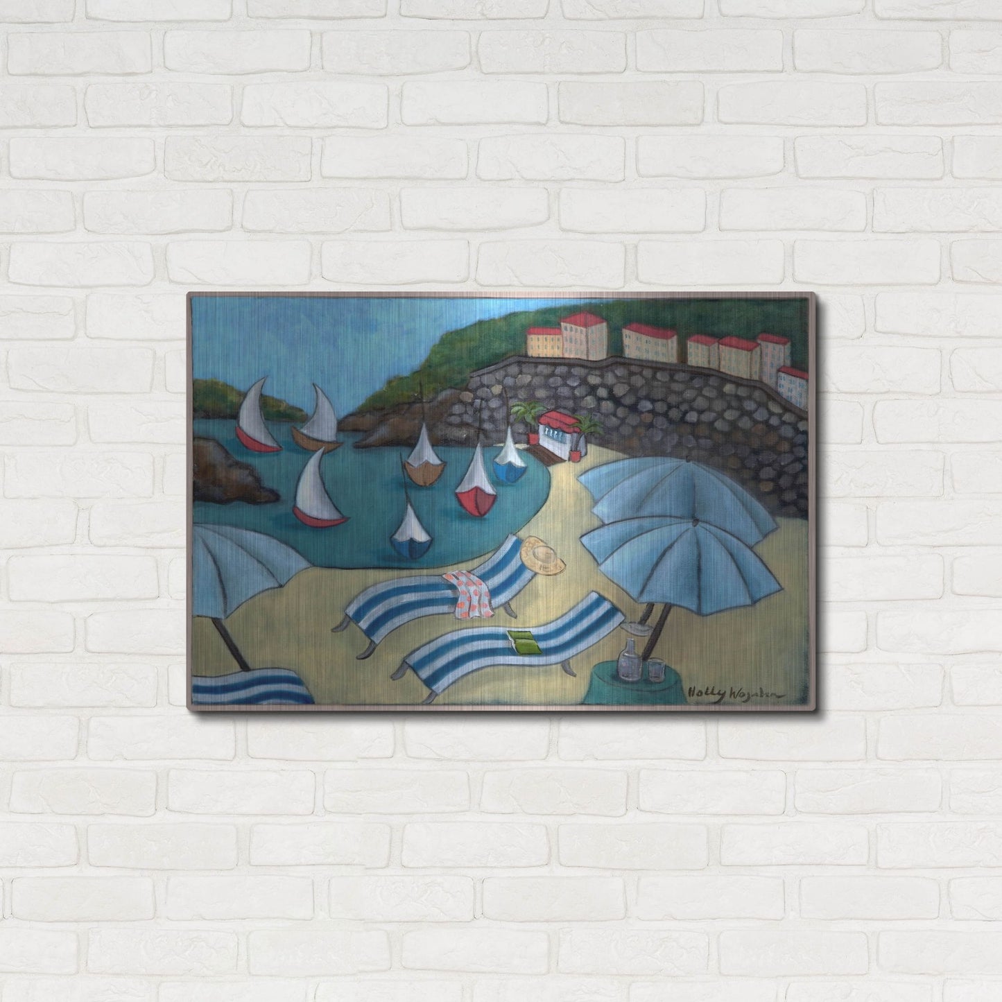 Luxe Metal Art 'Under the Umbrellas' by Holly Wojhan, Metal Wall Art,36x24