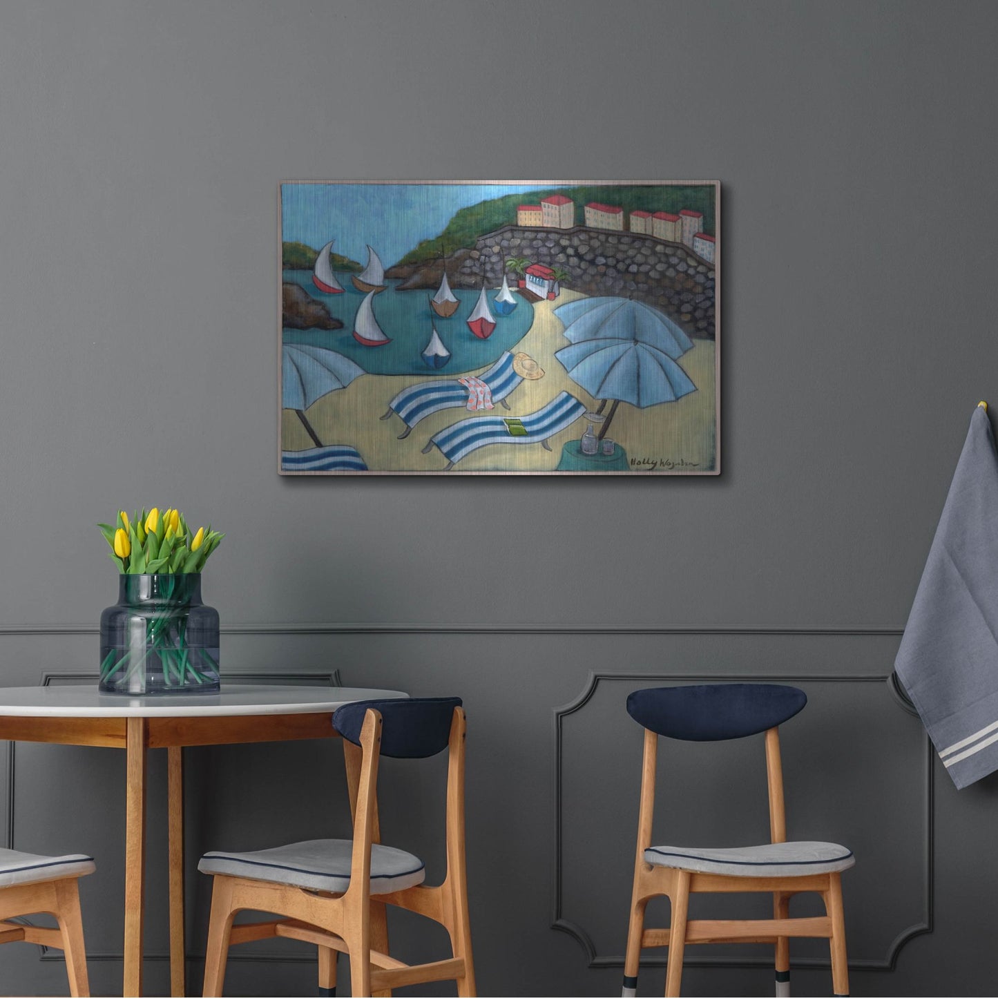 Luxe Metal Art 'Under the Umbrellas' by Holly Wojhan, Metal Wall Art,36x24