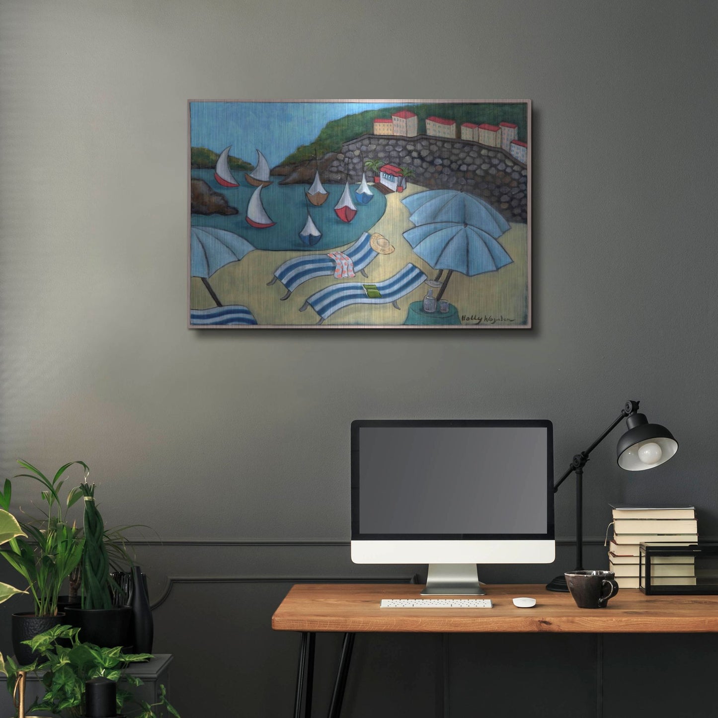 Luxe Metal Art 'Under the Umbrellas' by Holly Wojhan, Metal Wall Art,36x24