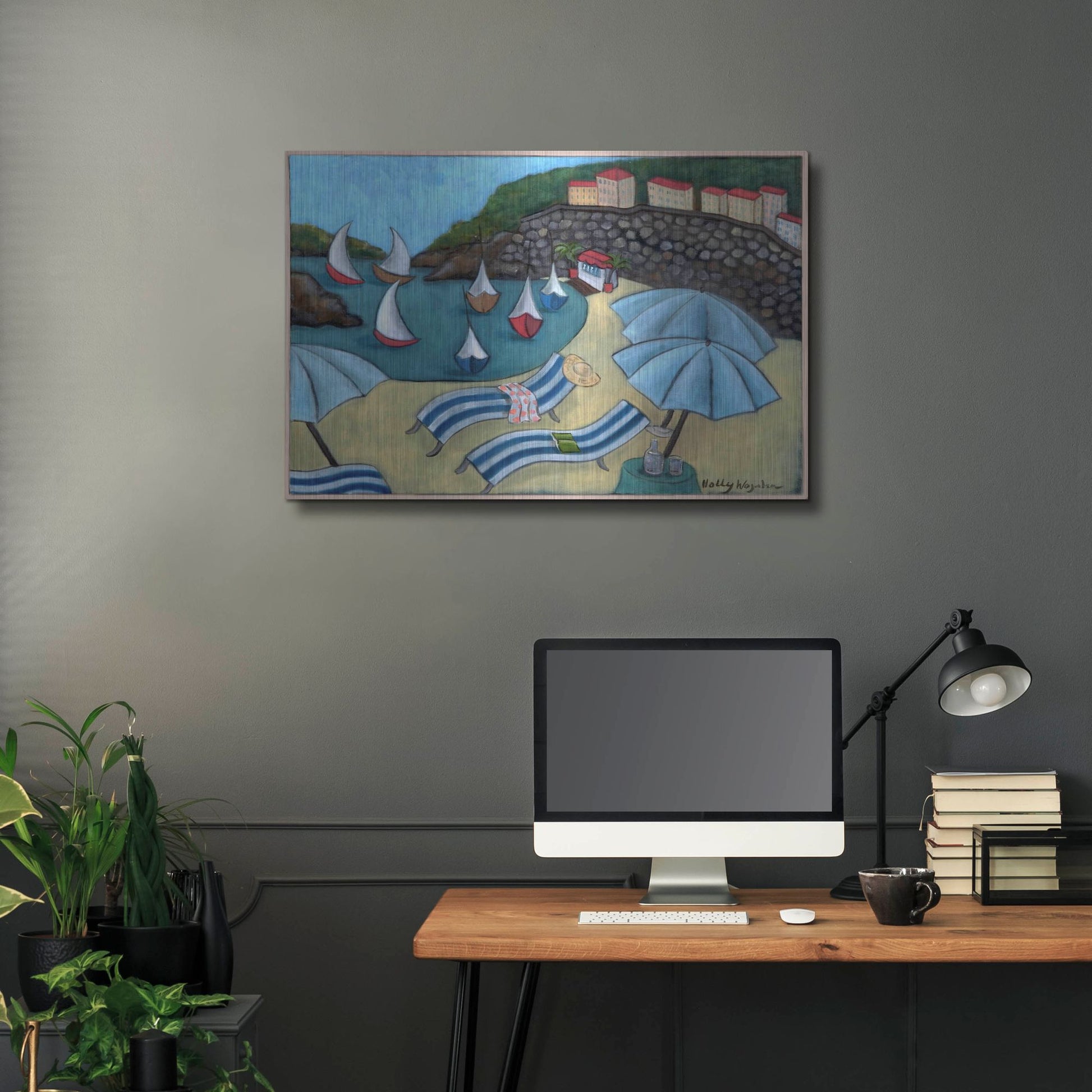 Luxe Metal Art 'Under the Umbrellas' by Holly Wojhan, Metal Wall Art,36x24