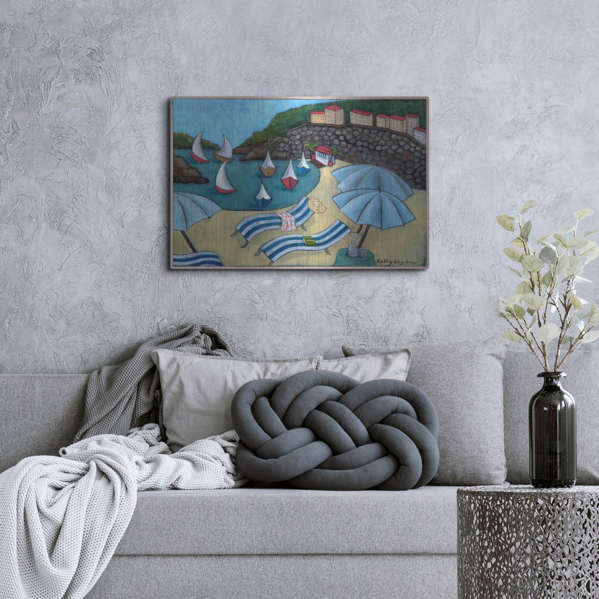 Luxe Metal Art 'Under the Umbrellas' by Holly Wojhan, Metal Wall Art,36x24