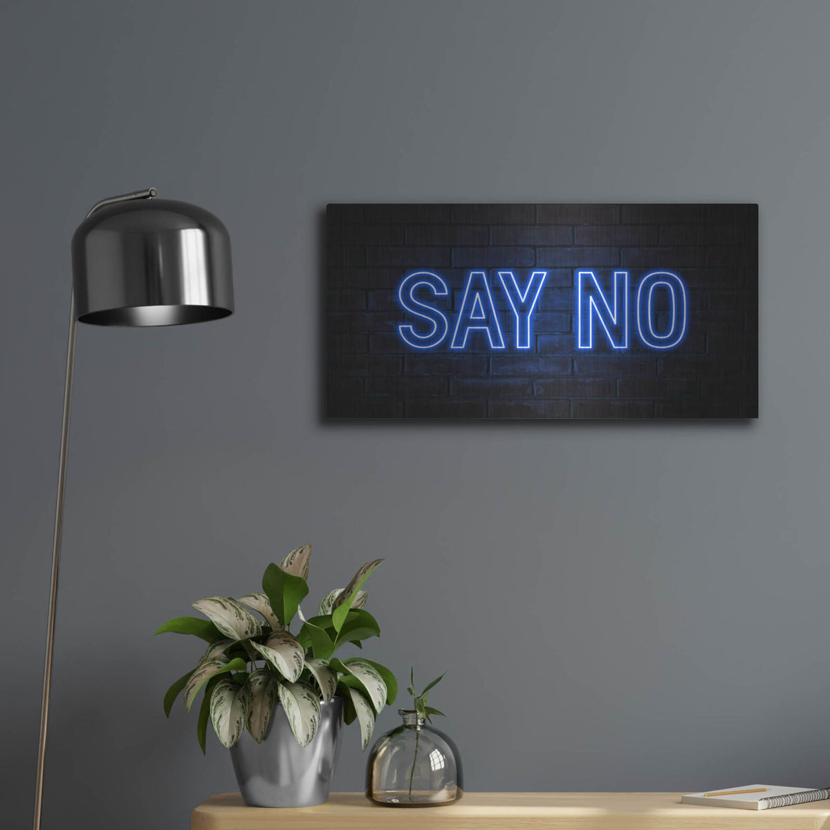 Luxe Metal Art 'Say No In Neon Blue' by Luxe Portfolio, Metal Wall Art,24x12
