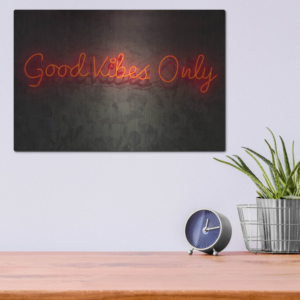 'Good Vibes Only In Neon Red' by Luxe Metal Portfolio – Metal Wall Art, 16x12 room view
