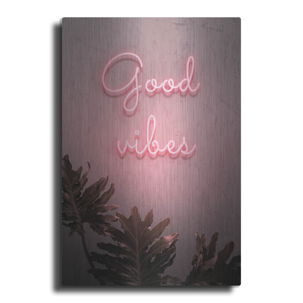 'Good Vibes In Neon Pink' by Luxe Metal Portfolio – Metal Wall Art