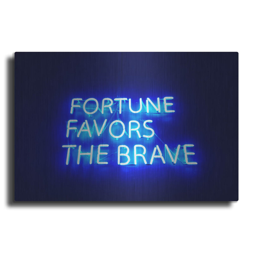 'Fortune Favors The Brave In Neon Blue' by Luxe Metal Portfolio – Metal Wall Art