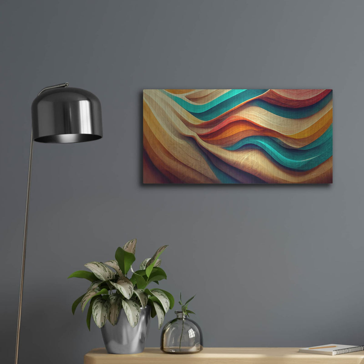 'Colorful Wooden Desert' by Luxe Metal Portfolio – Metal Wall Art, 24x12 room view