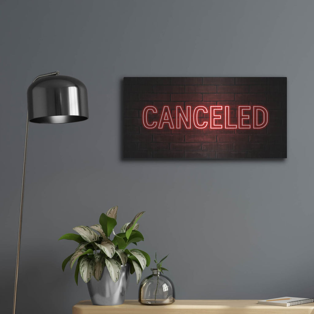 'Canceled In Neon Red' by Luxe Metal Portfolio – Metal Wall Art, 24x12 room view