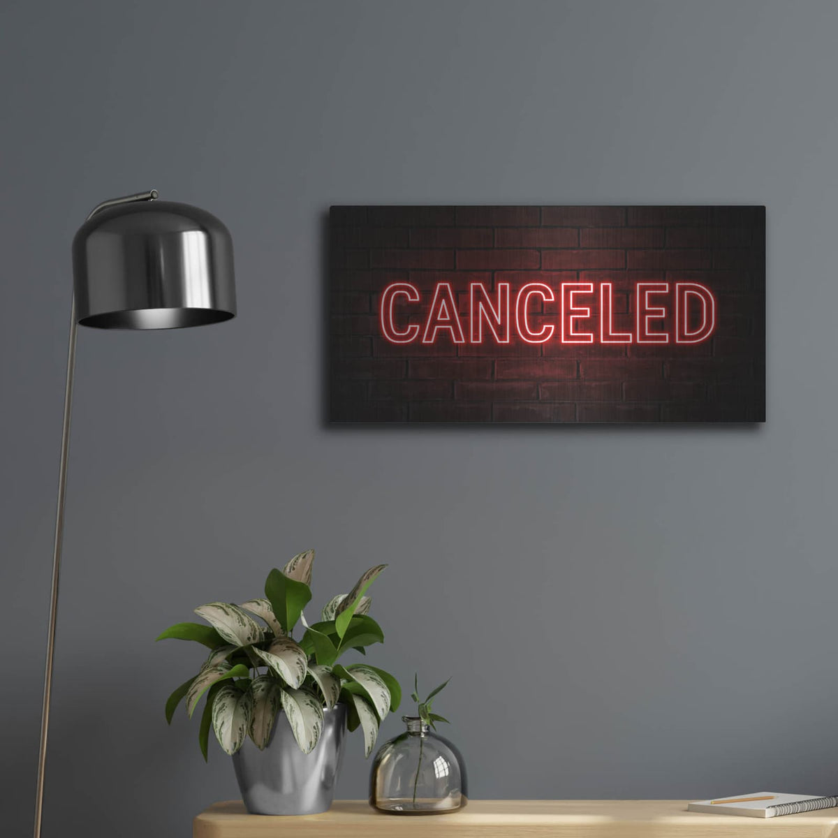 'Canceled In Neon Red' by Luxe Metal Portfolio – Metal Wall Art, 24x12 room view