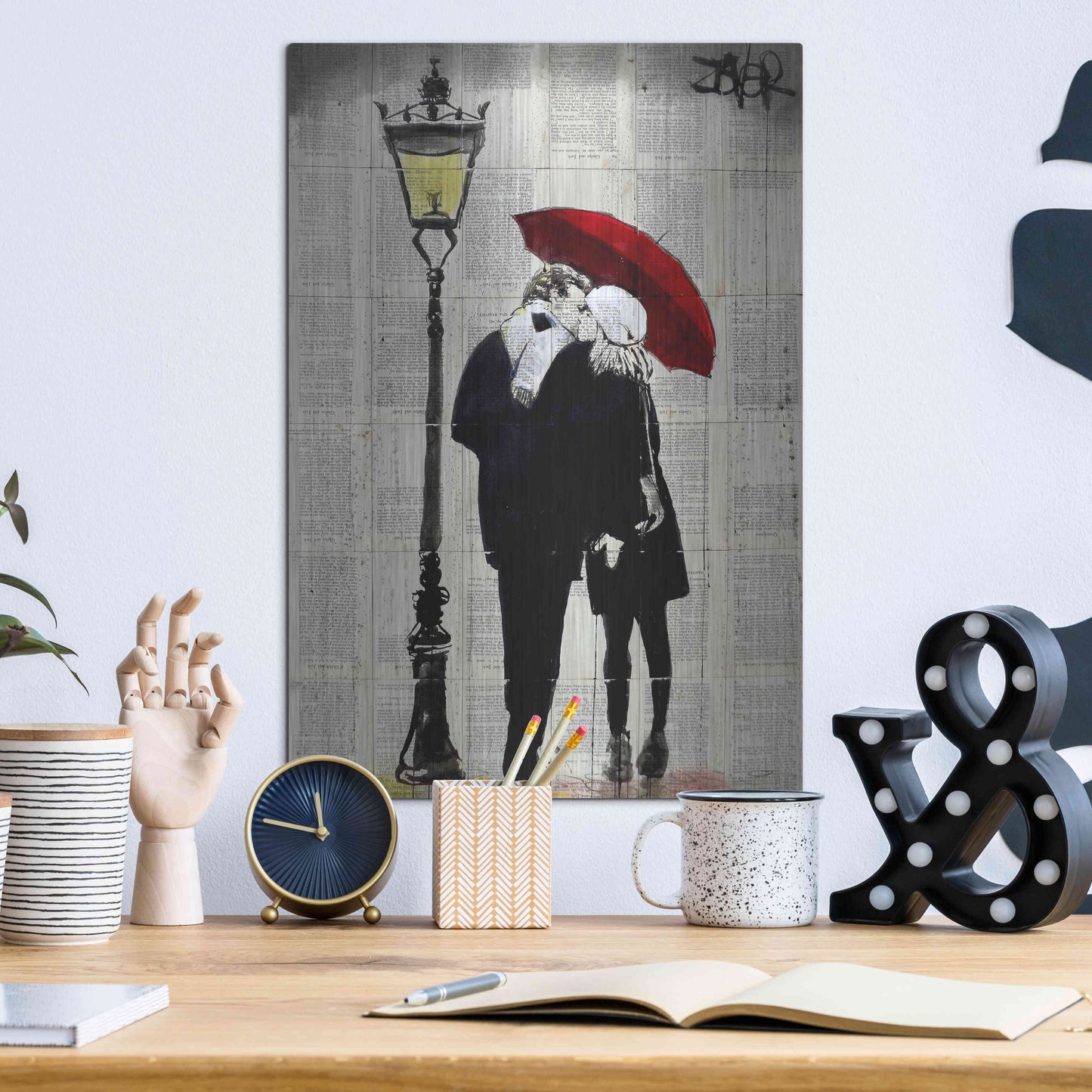 Luxe Metal Art 'Lamp Lovers' by Loui Jover, Metal Wall Art,12x16