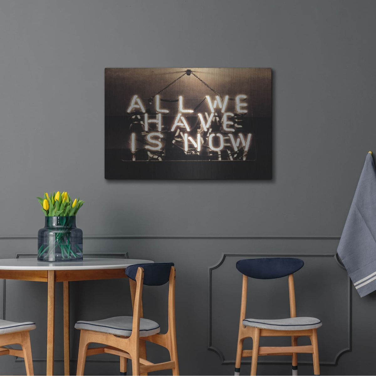 'All We Have Is Now In Neon White' by Luxe Metal Portfolio – Metal Wall Art, 36x24 room view