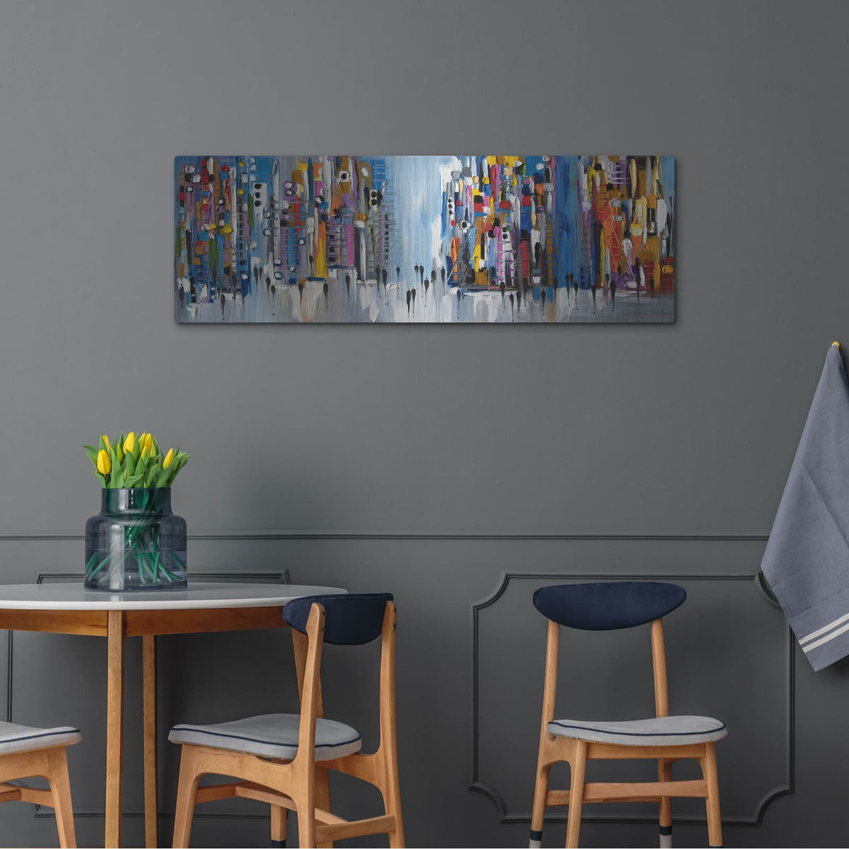 'Charming City' by Ekaterina Ermilkina – Metal Wall Art, 48x16 room view