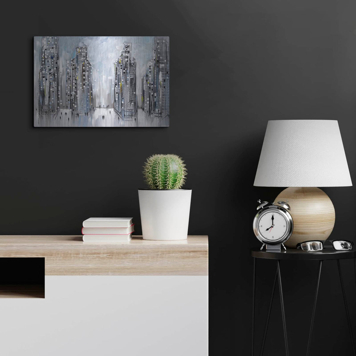 'City Street Scene' by Ekaterina Ermilkina – Metal Wall Art, 24x16 room view