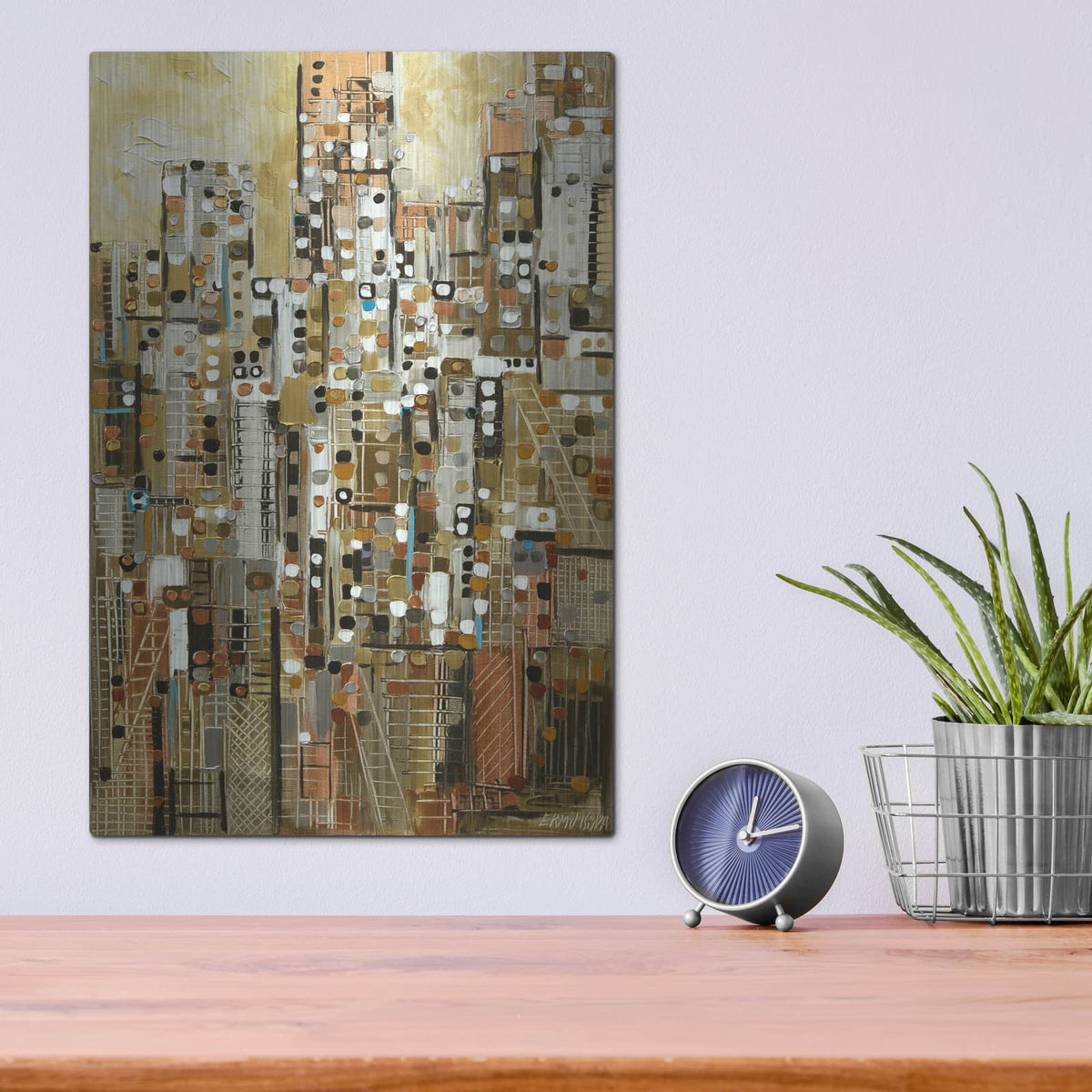 'Golden Cityscape' by Ekaterina Ermilkina – Metal Wall Art, 12x16 room view