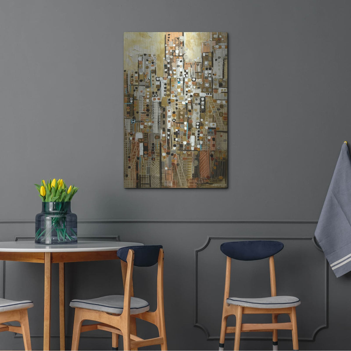 'Golden Cityscape' by Ekaterina Ermilkina – Metal Wall Art, 24x36 room view
