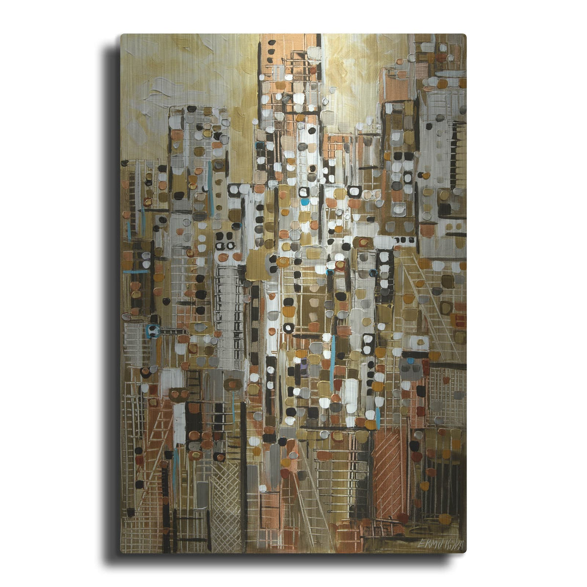 'Golden Cityscape' by Ekaterina Ermilkina – Metal Wall Art