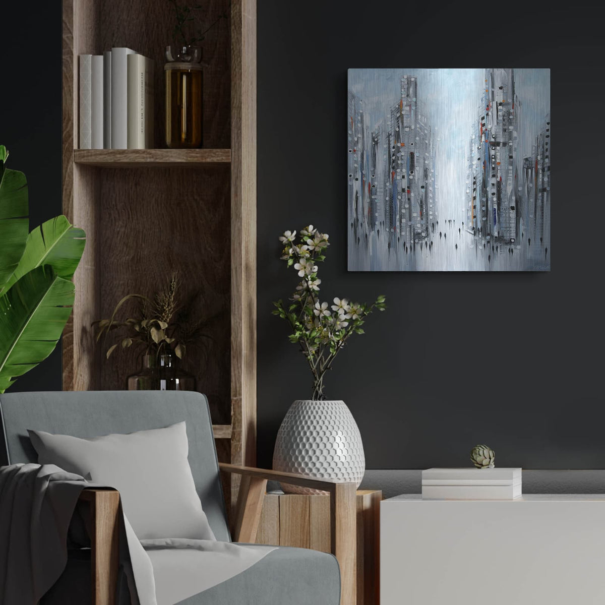 'Jam City' by Ekaterina Ermilkina – Metal Wall Art, 24x24 room view