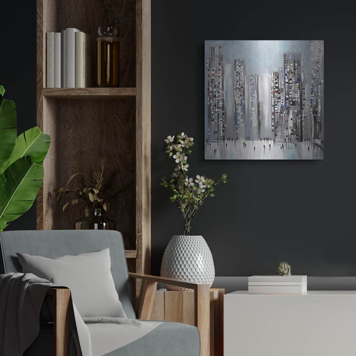 'Modern Life' by Ekaterina Ermilkina – Metal Wall Art, 24x24 room view