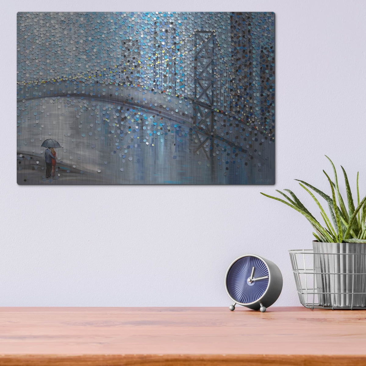 'Rainy Date With The Bridge View' by Ekaterina Ermilkina – Metal Wall Art, 16x12 room view